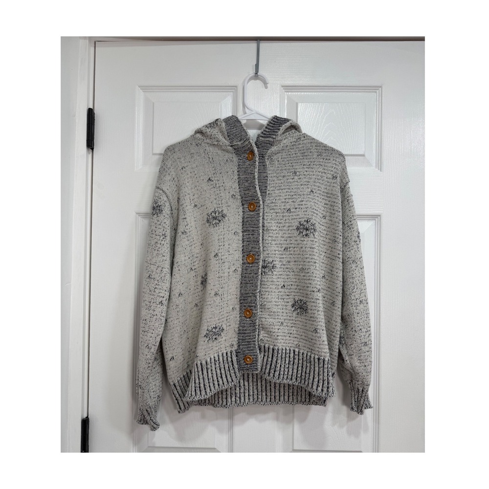 Vintage Binghamton Knitting Co Women's M Snowman Hooded Cardigan Sweater USA